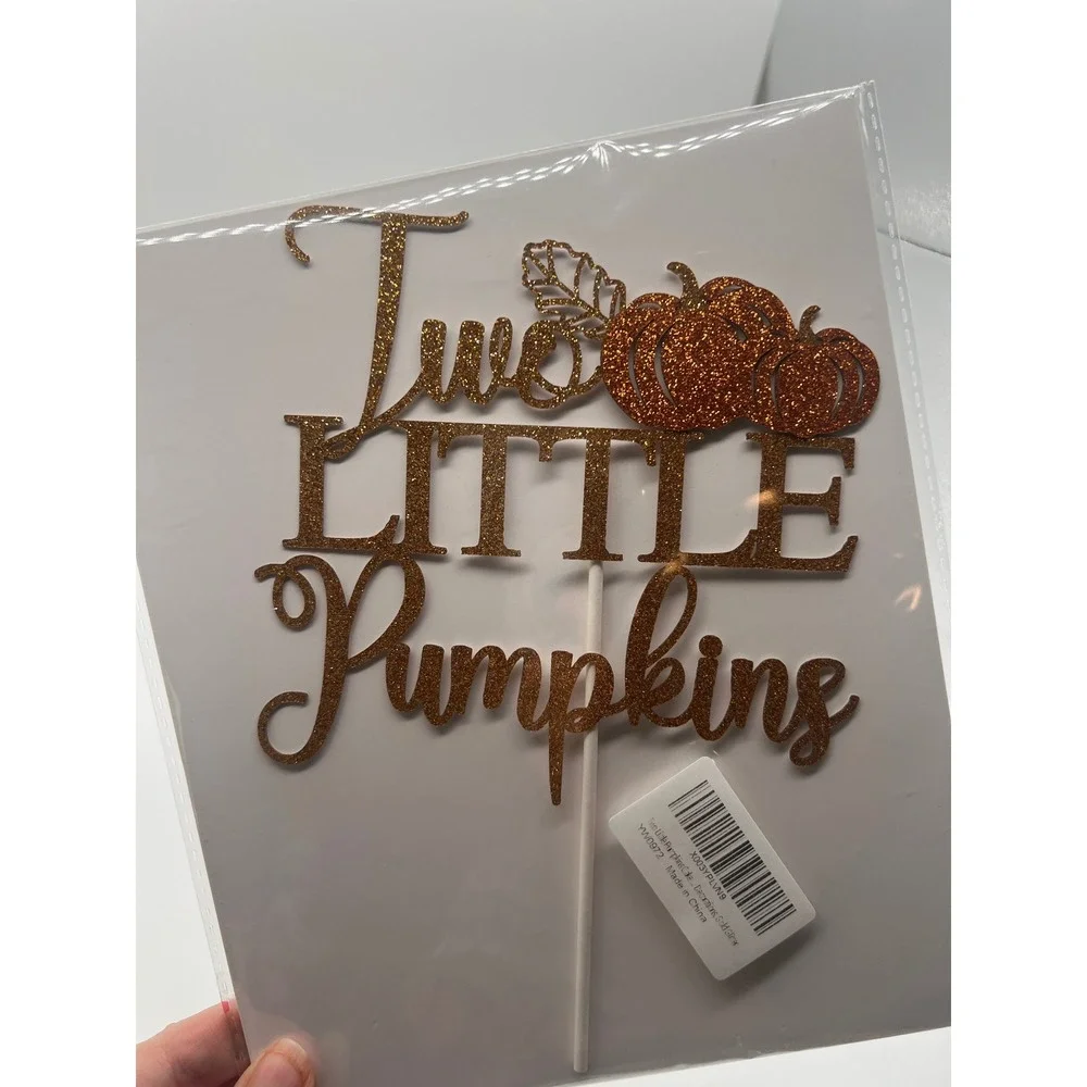 Two Little Pumpkins Cake Topper Orange Gold Glitter Fall 2nd Birthday Twins